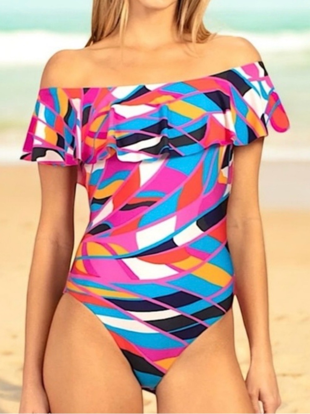 Trina Turk Rio Off-the-Shoulder One- Piece Bathing Suit- Sz 10